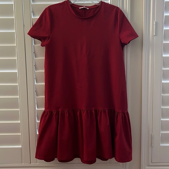 Zara Womens Red Short Sleeve Loose Fit Knee Length Tiered Dress Size M - Picture 2 of 7